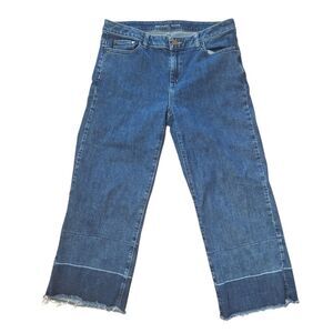 Michael Kors Womens Crop Jeans Wide Leg Relaxed Distressed Hem Size 8